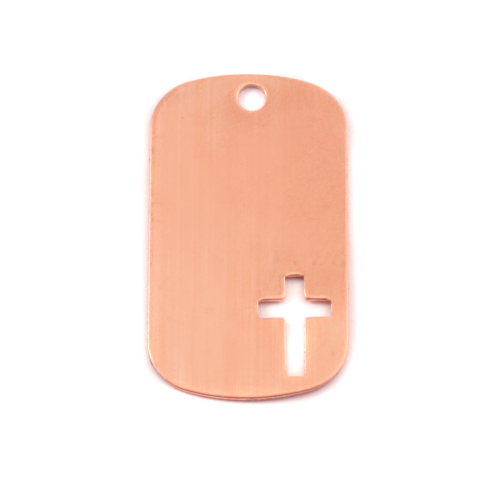 Metal Stamping Blanks Copper Medium Dog Tag with Cross, 29mm (1.14") x 16mm (.63"), 24g